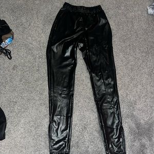 Elastic waist slit hem PU leather skinny size petite xxs